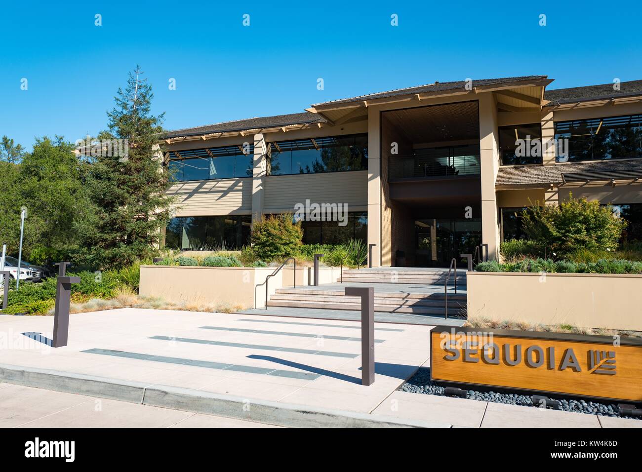 Signage with logo at headquarters of venture capital investment firm