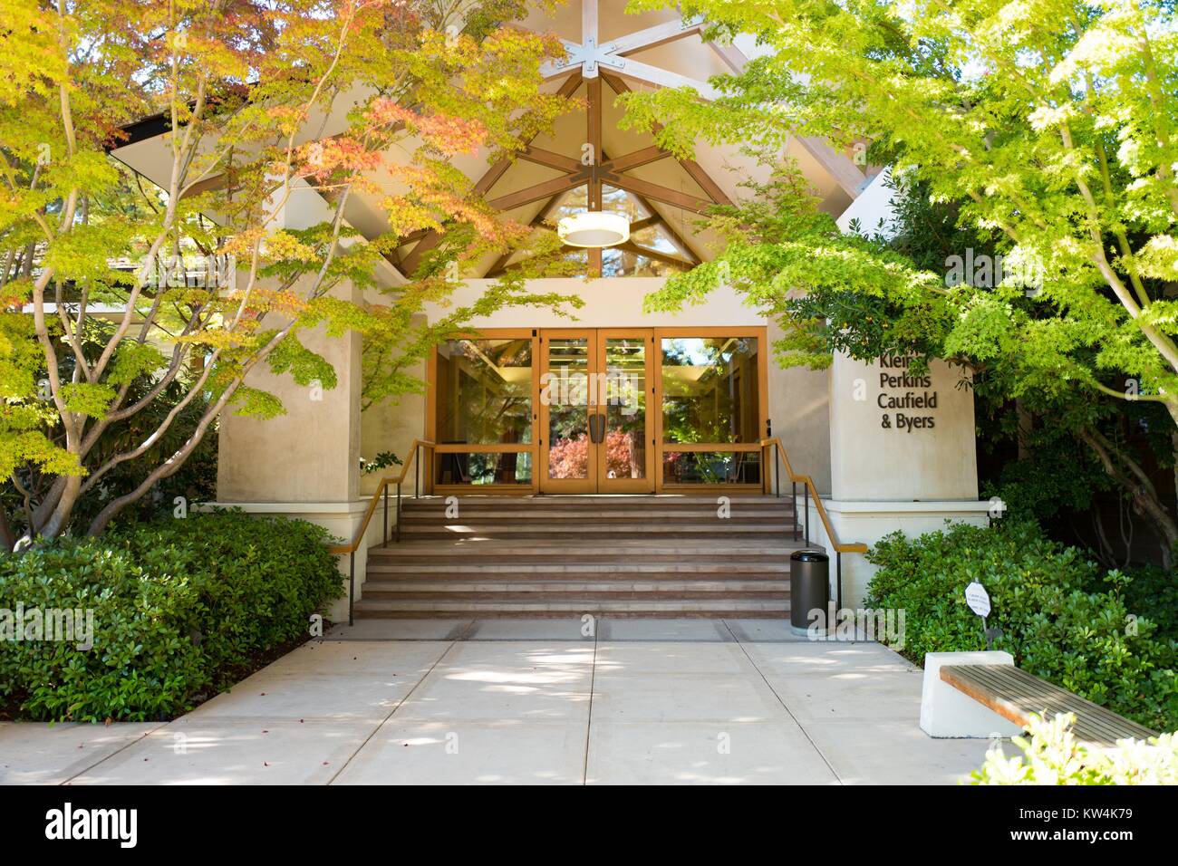 Headquarters of venture capital investment firm Kleiner Perkins Caufield Byers, on Sand Hill Road in the Silicon Valley town of Menlo Park, California, August 25, 2016. Stock Photo