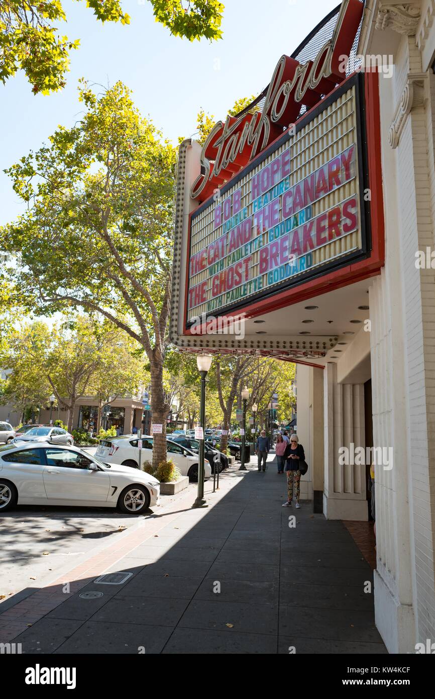 Marquee for the Stanford Theatre on University Avenue in the Silicon Valley town of Palo Alto, California, August 25, 2016. Stock Photo