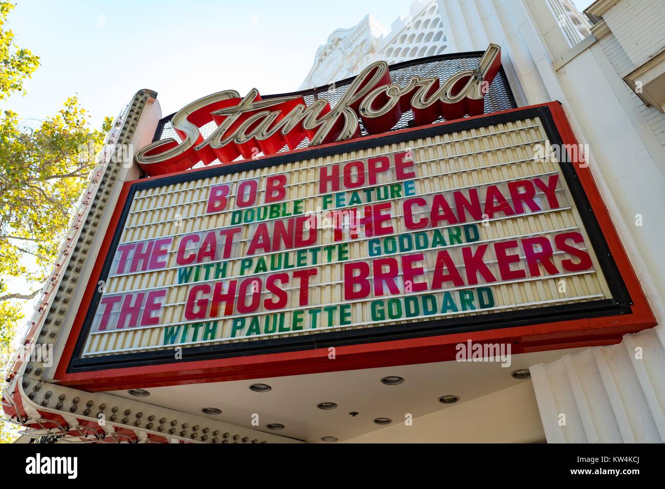 Marquee for the Stanford Theatre on University Avenue in the Silicon Valley town of Palo Alto, California, August 25, 2016. Stock Photo