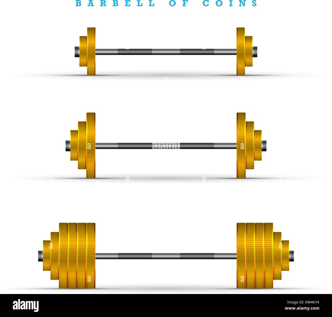 Set of Barbells with Different Weights. Golden Coins Bars Stock Vector  Image & Art - Alamy