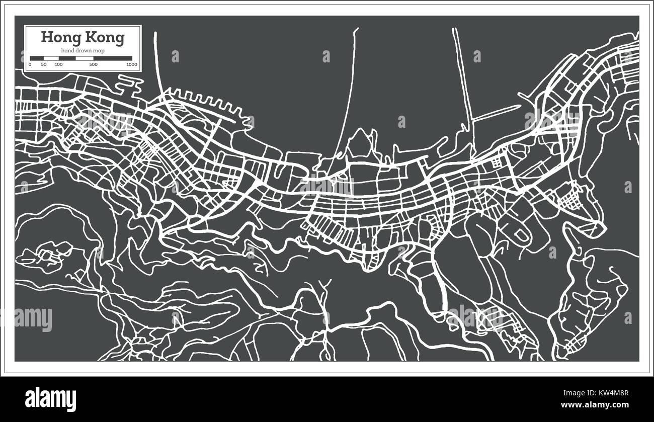 Hong Hong China City Map in Retro Style. Vector Illustration. Outline Map. Stock Vector