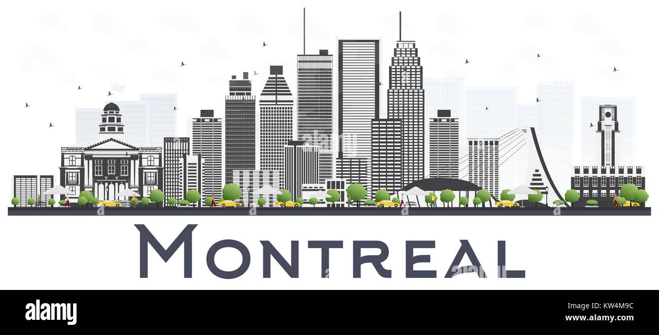 Montreal Canada City Skyline with Gray Buildings Isolated on White Background. Vector Illustration. Business Travel and Tourism Concept with Historic  Stock Vector