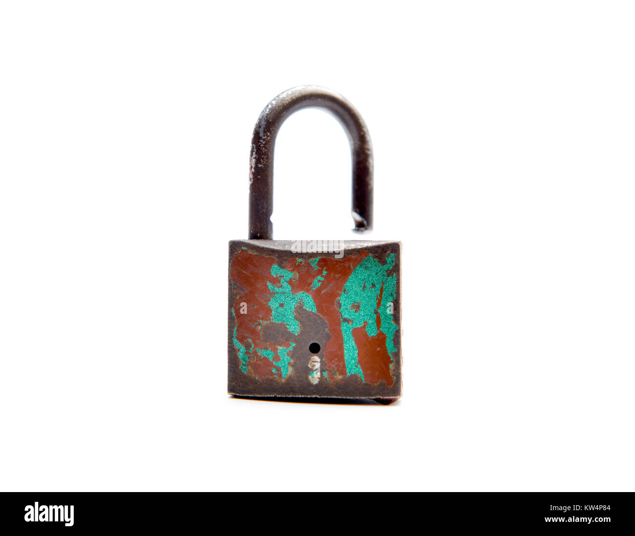 Image of a rusty padlock on a white background Stock Photo - Alamy