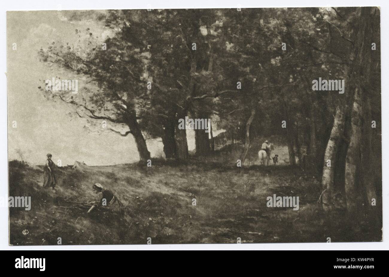 Country scene with women gathering firewood by forest road, wood gatherers by Jean Baptiste Corot, 1875. From the New York Public Library. () Stock Photo
