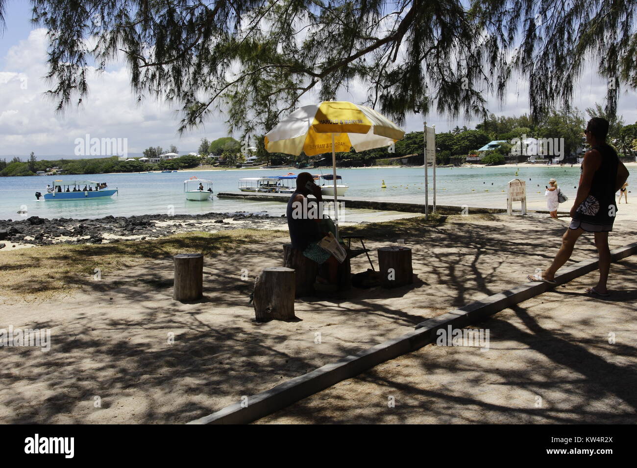 Blue Bay Beach is located in the village of Blue Bay, in the southeast part of Mauritius. Stock Photo