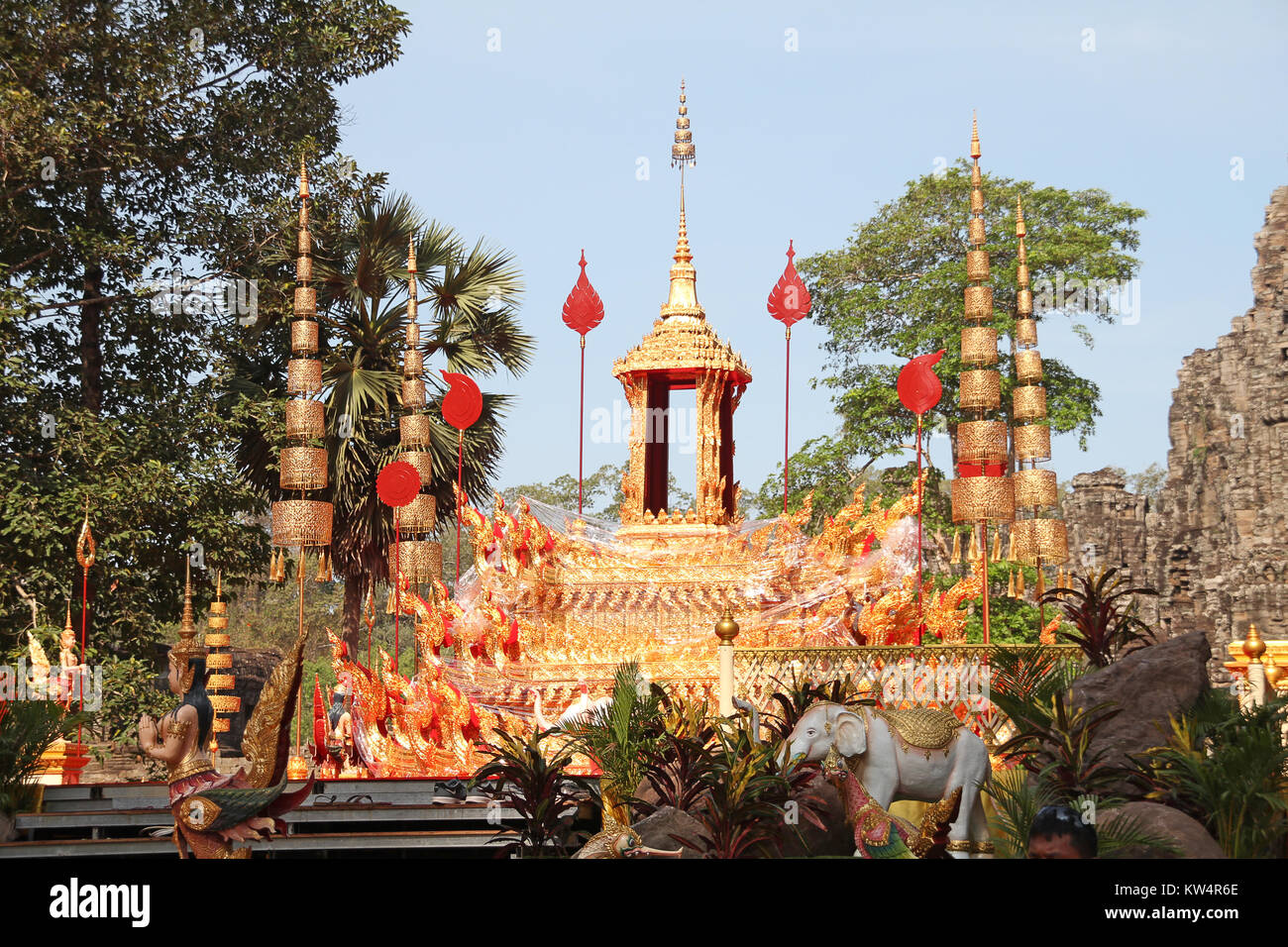 Outdoor Decorations for New Year at Angkor Wat Stock Photo