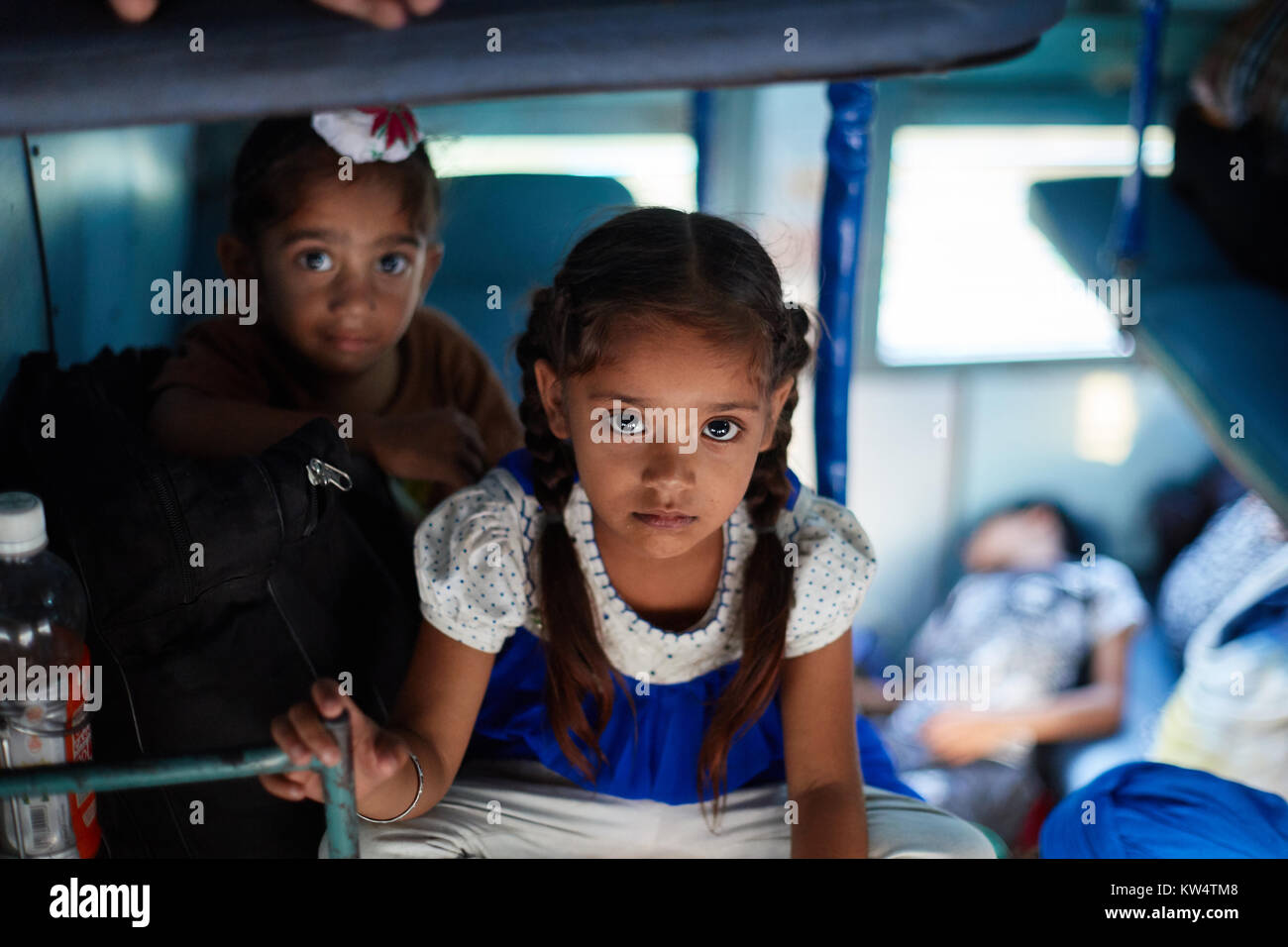 Punjabi little girls in the train from Mathura to Dehli, India Stock Photo