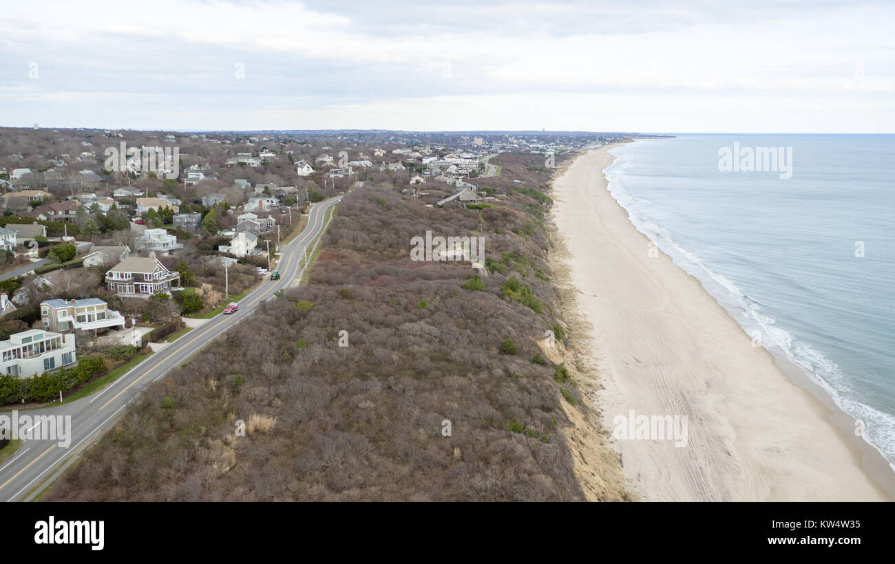 Aerial view of the atlantic ocean and old montauk highway in montauk ny