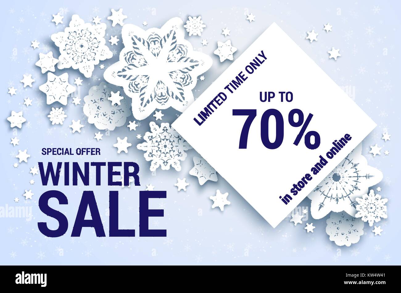 Snowflakes sale off banner Stock Vector