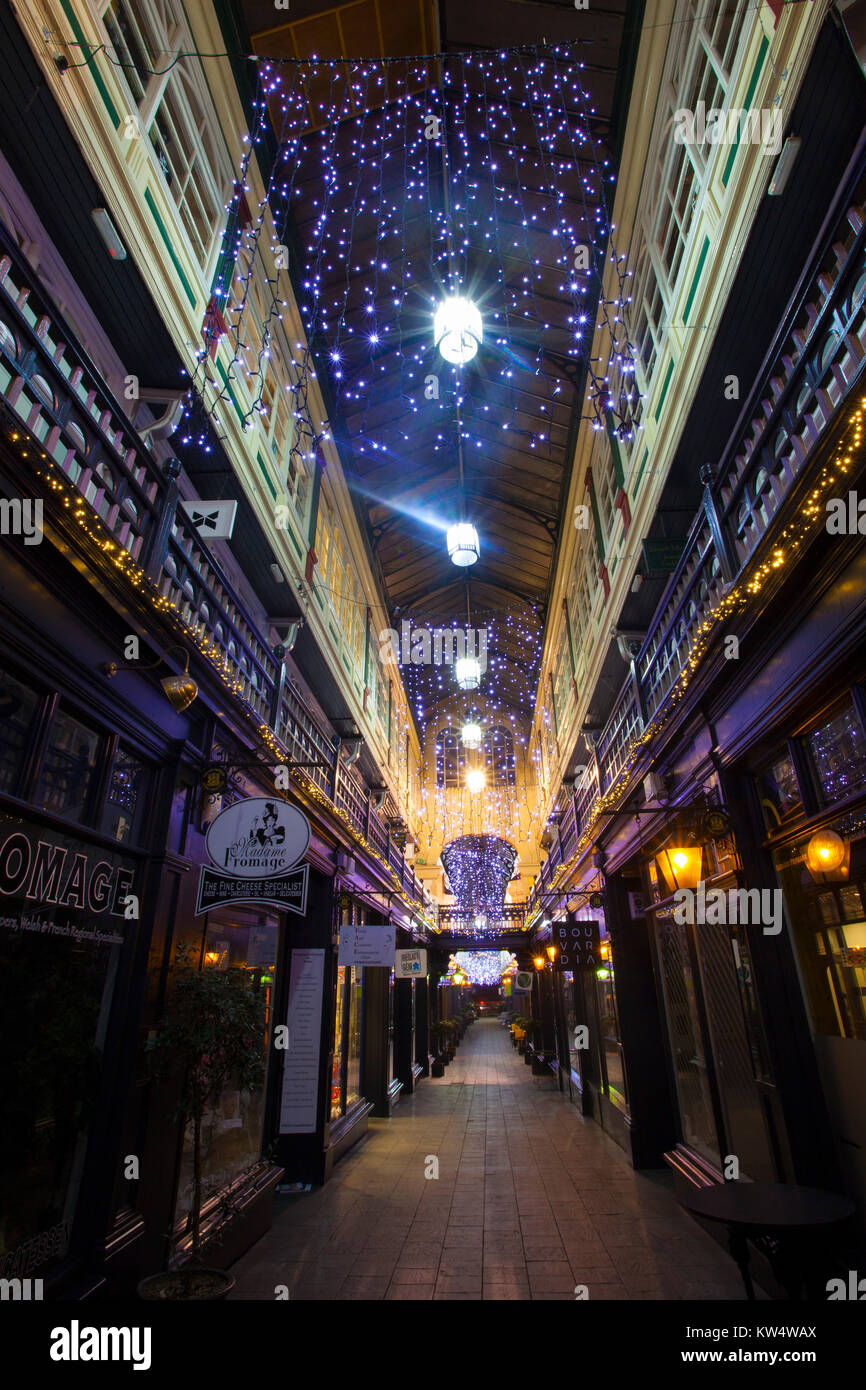 Castle Arcade, Cardiff at night Stock Photo Alamy