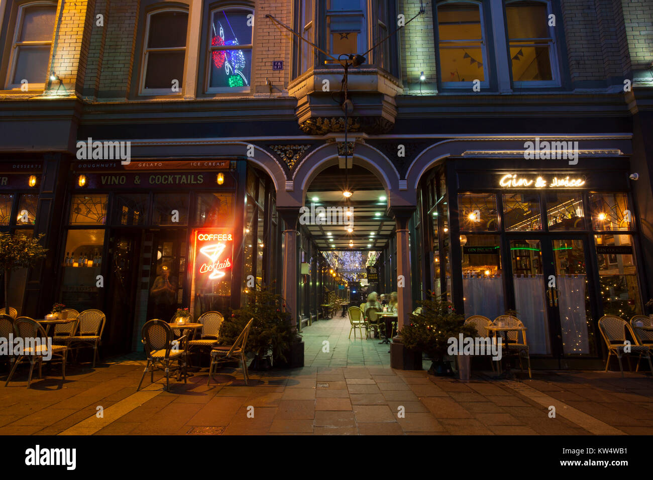 Castle Arcade, Cardiff at night Stock Photo Alamy