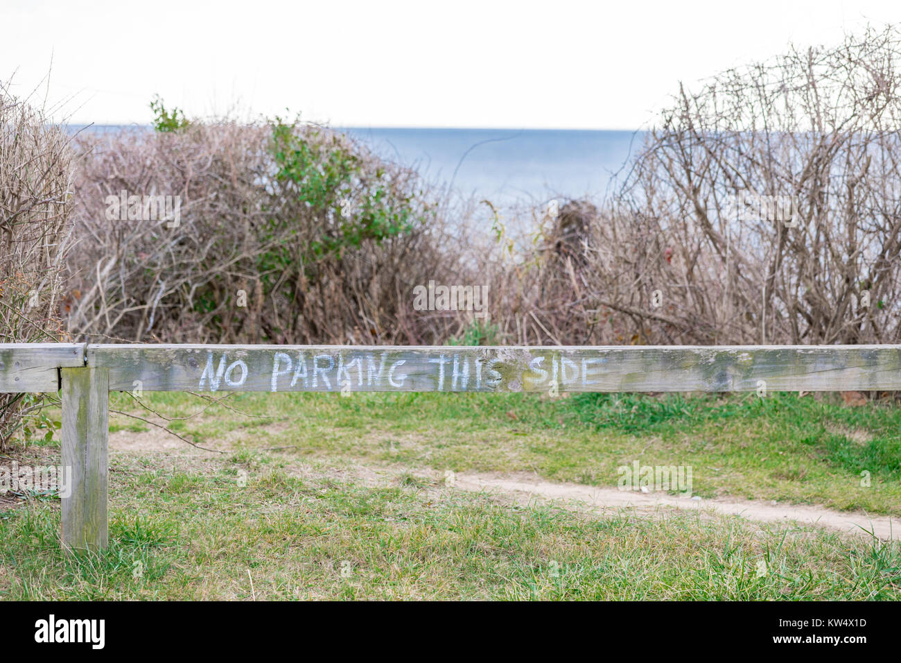 crude no parking sign in montauk ny Stock Photo