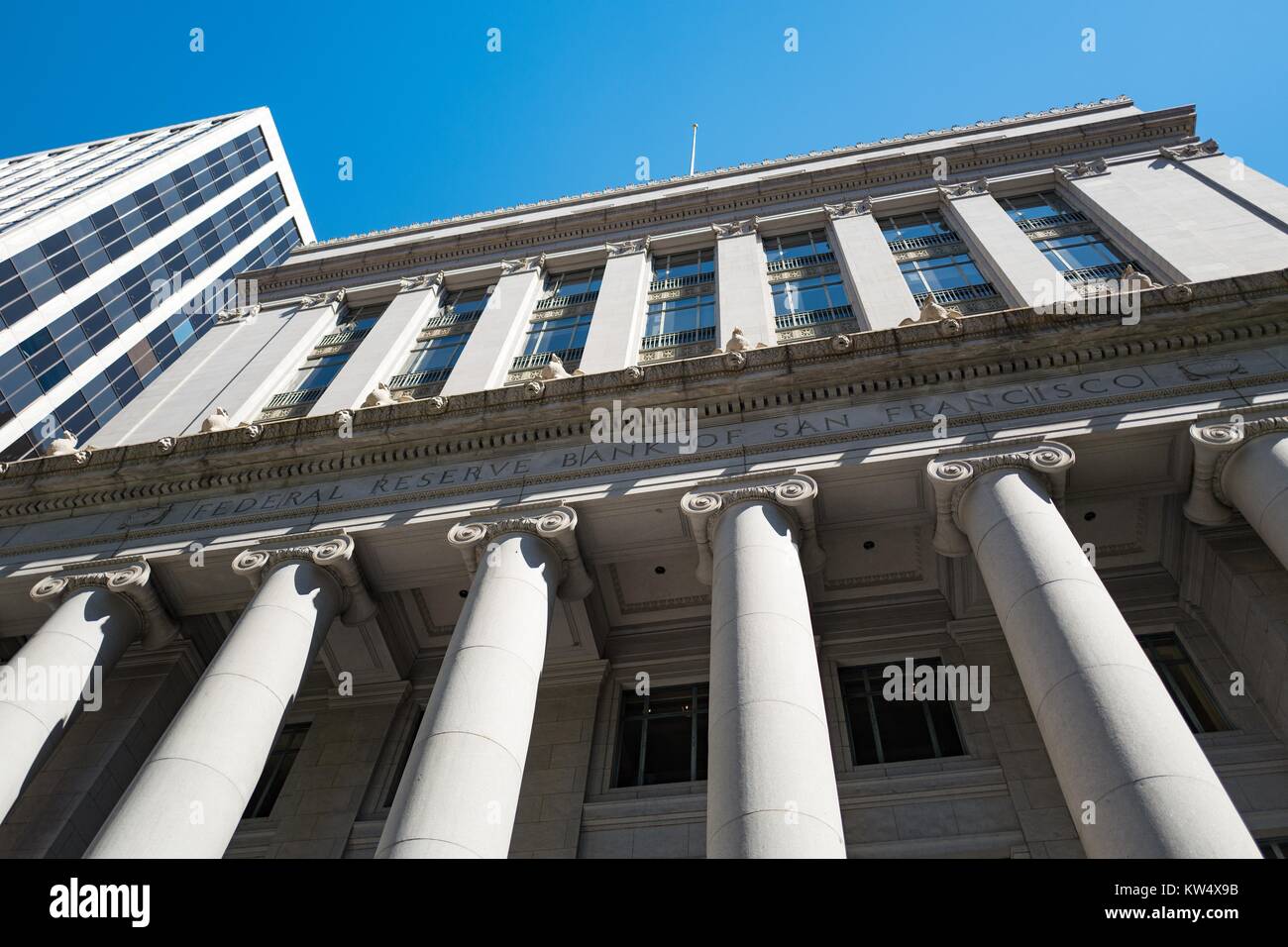 Facade of the San Francisco Federal Reserve Bank in the Financial District neighborhood of San Francisco, California, September 26, 2016. Stock Photo