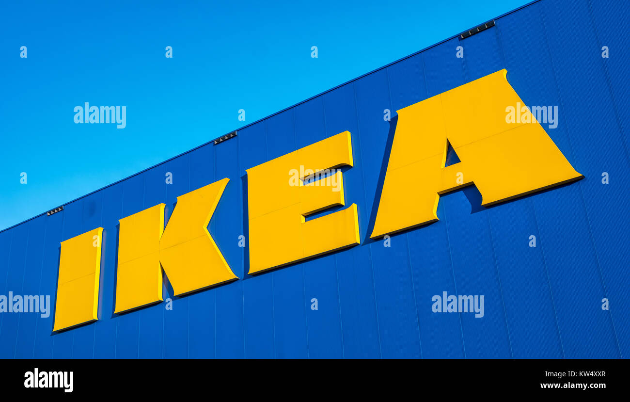 The Ikea store Logo. IKEA is the world's largest furniture retailer and sells ready to assemble