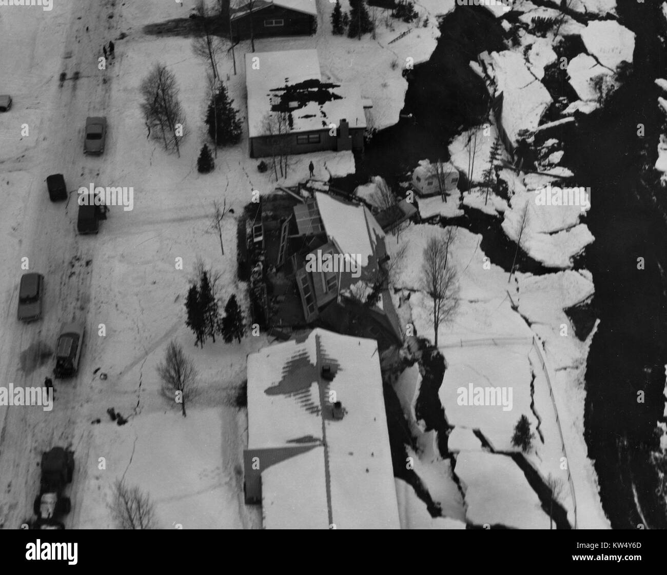 Arial view of an Alaska town after an earthquake, 1964. Stock Photo