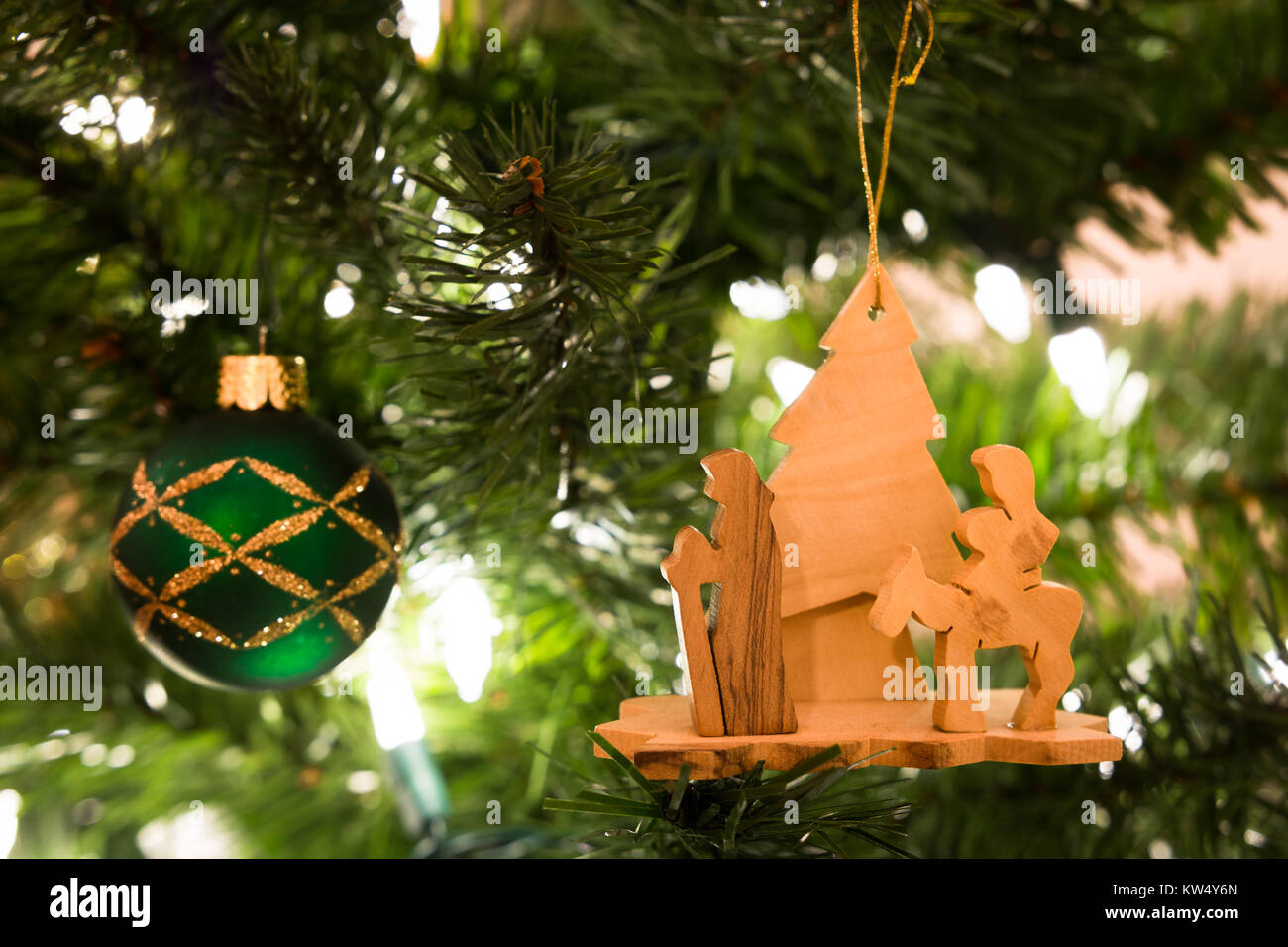 Small wooden ornament of Christmas story Stock Photo