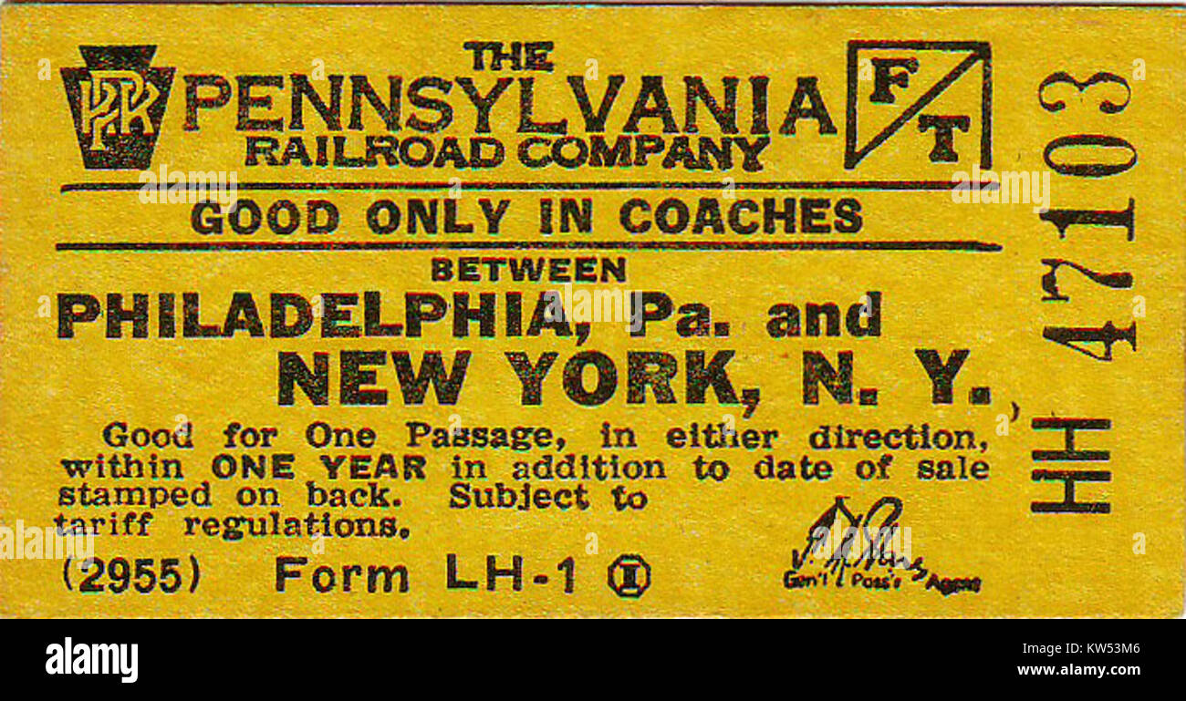 PRR Phila NY Coach Ticket c1955 Stock Photo Alamy