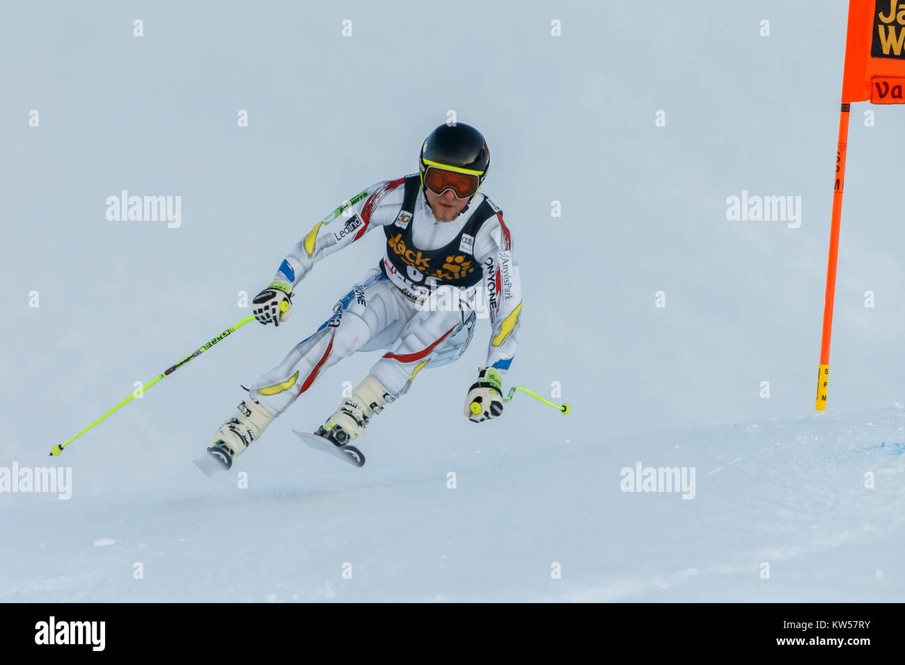 Val Gardena, Italy 14 December 2017. VARGAS BOURGUET Matias (And) competing in the Audi Fis Alpine Skiing World Cup Men’s Downhill Training Stock Photo
