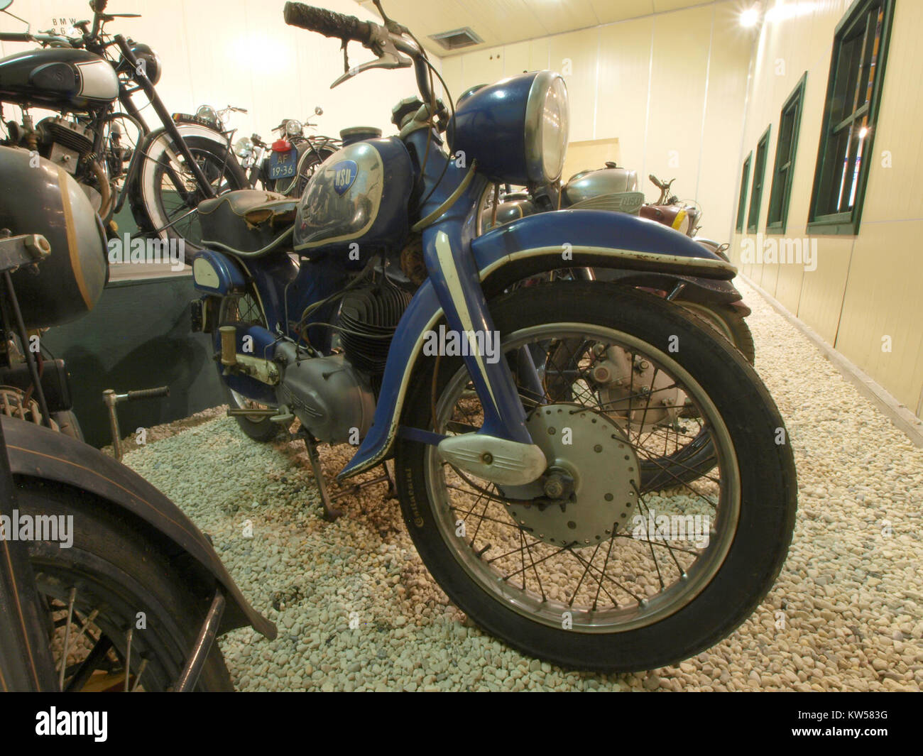 Blue and silver colored NSU motorcycle at the Ford museum pic2 Stock Photo