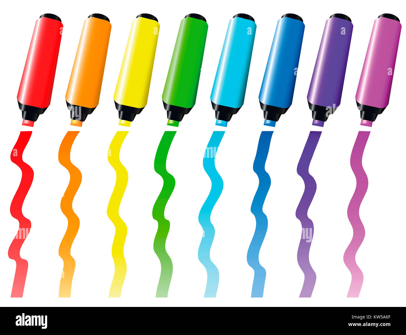 Highlighter colored marker set with strokes to draw attention eight
