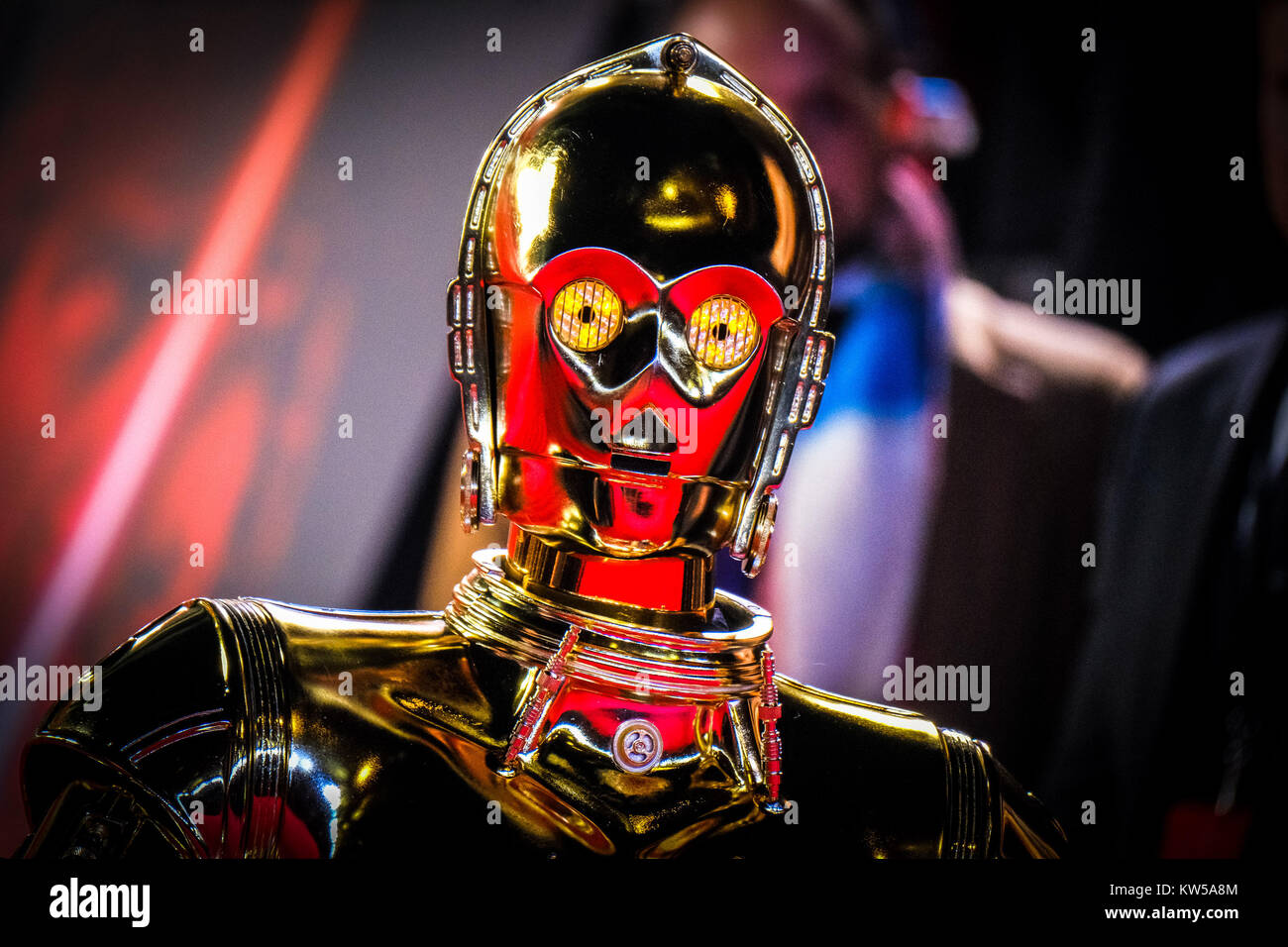 C3PO attends the European Premiere of Star Wars - The Last Jedi at The Royal Albert Hall on Tuesday December 12, 2017. Pictured: C3PO Stock Photo