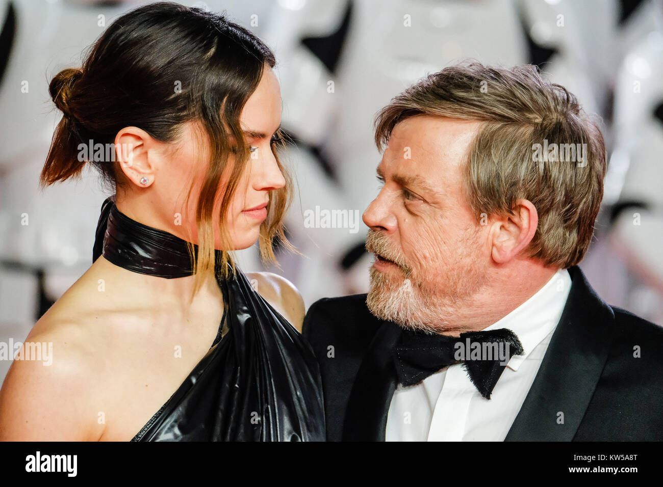 Daisy Ridley and Mark Hamill attends the European Premiere of Star Wars - The Last Jedi at The Royal Albert Hall on Tuesday December 12, 2017. Pictured: Daisy Ridley, Mark Hamill. Stock Photo