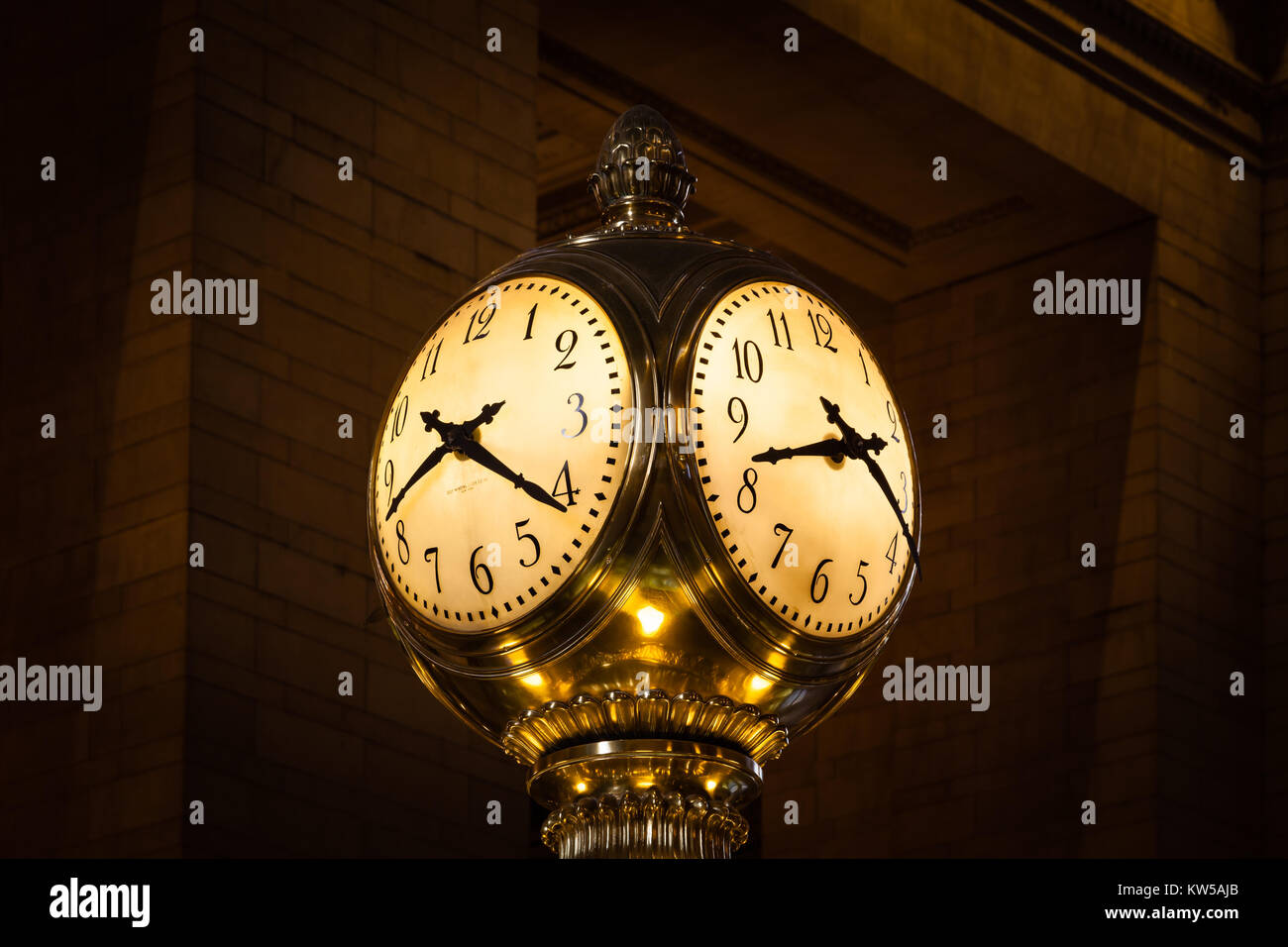 The clock on top of the information booth in Grand Central Station, New York City. Stock Photo