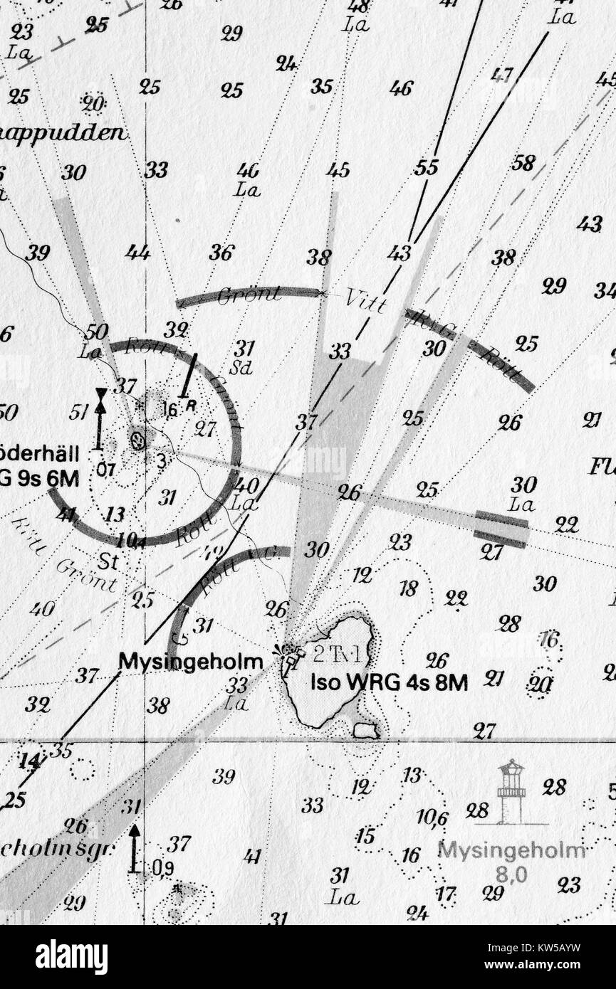 Macro shot of a old marine chart, detailing Stockholm archipelago Stock