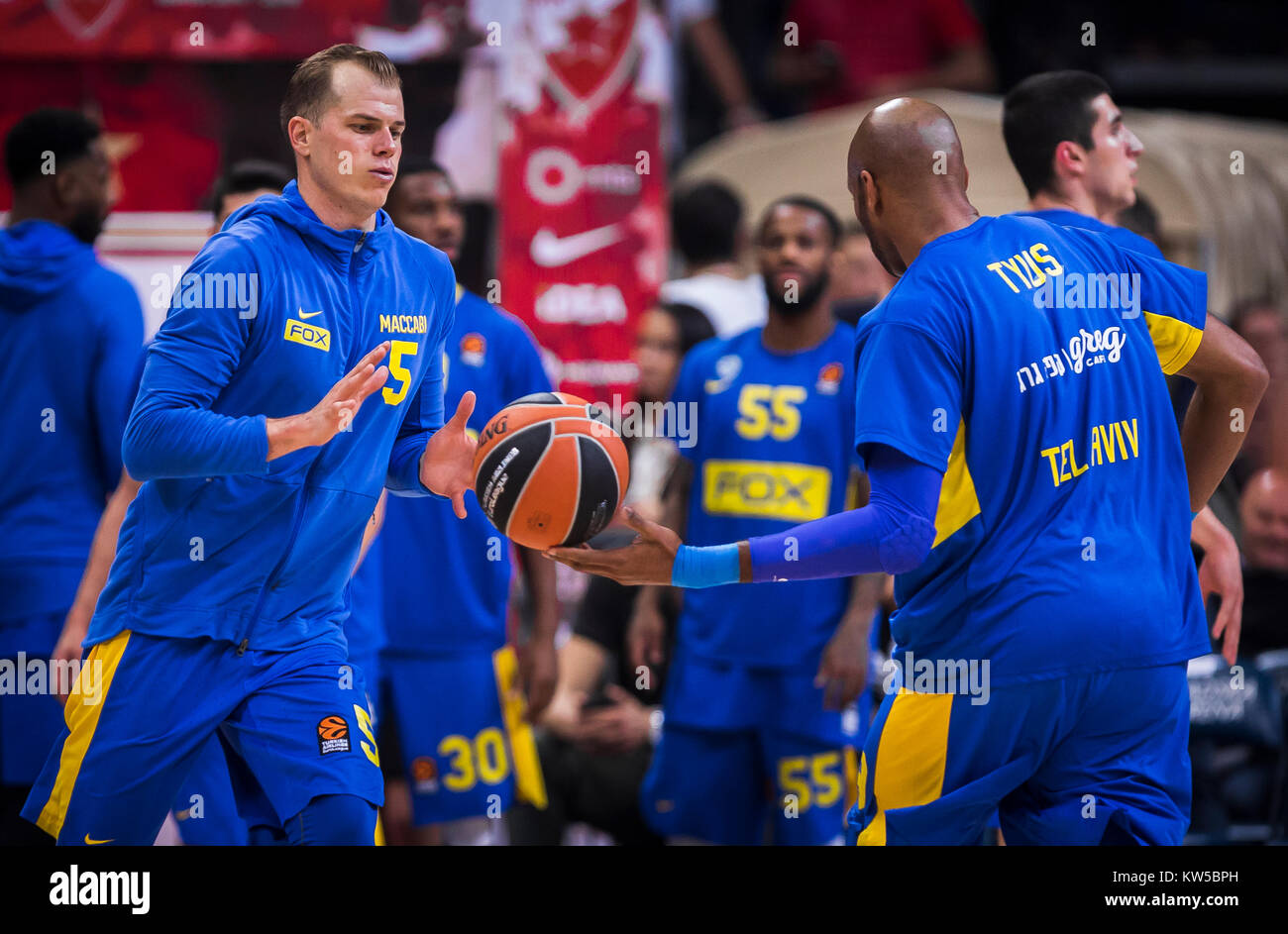 Forward Michael Roll of Maccabi Fox Tel Aviv warms up before the match Stock Photo