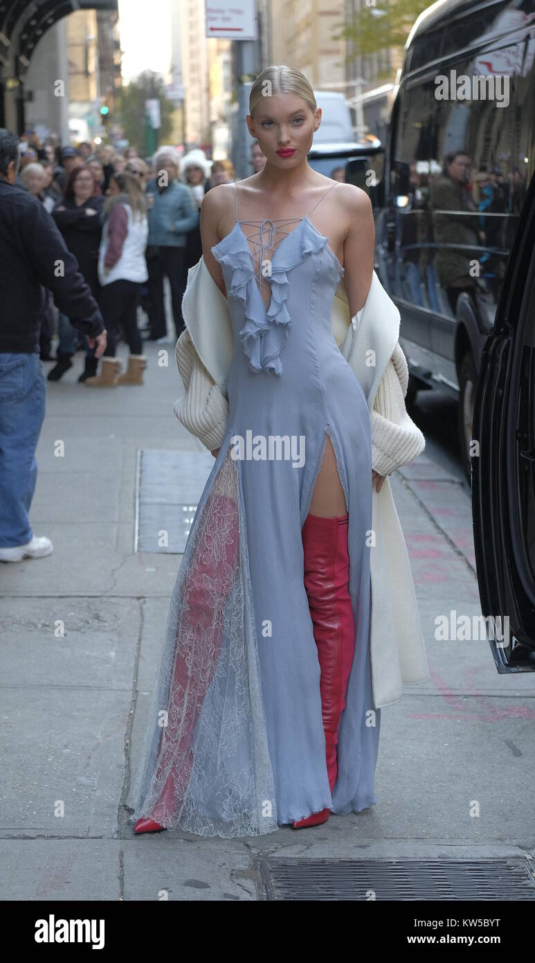 Elsa Hosk out and about in New York wearing thigh high bright red boots