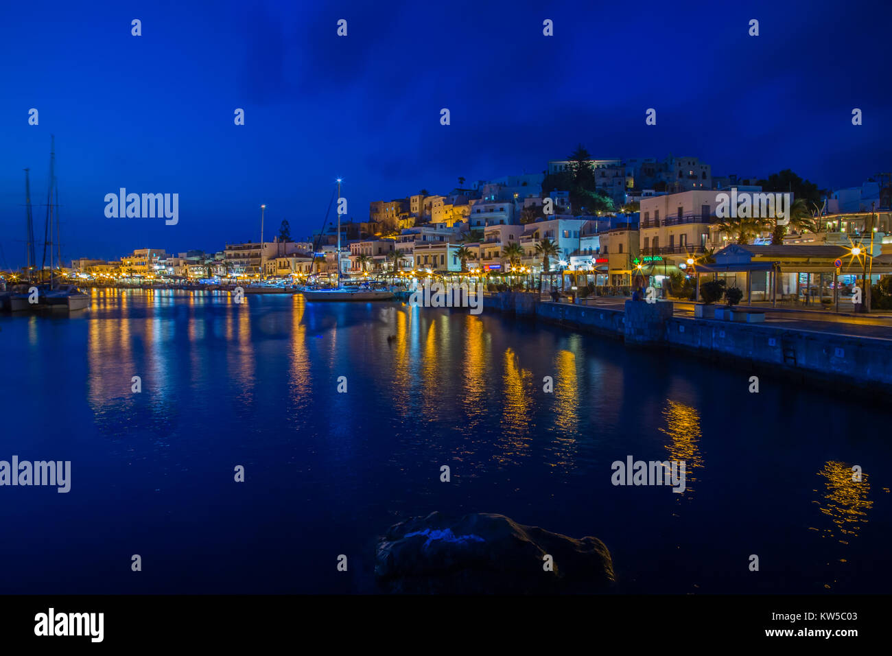 Naxos Island, Cyclades/ Greece - June 5 2015 : Blue Hour at Naxos Island Stock Photo