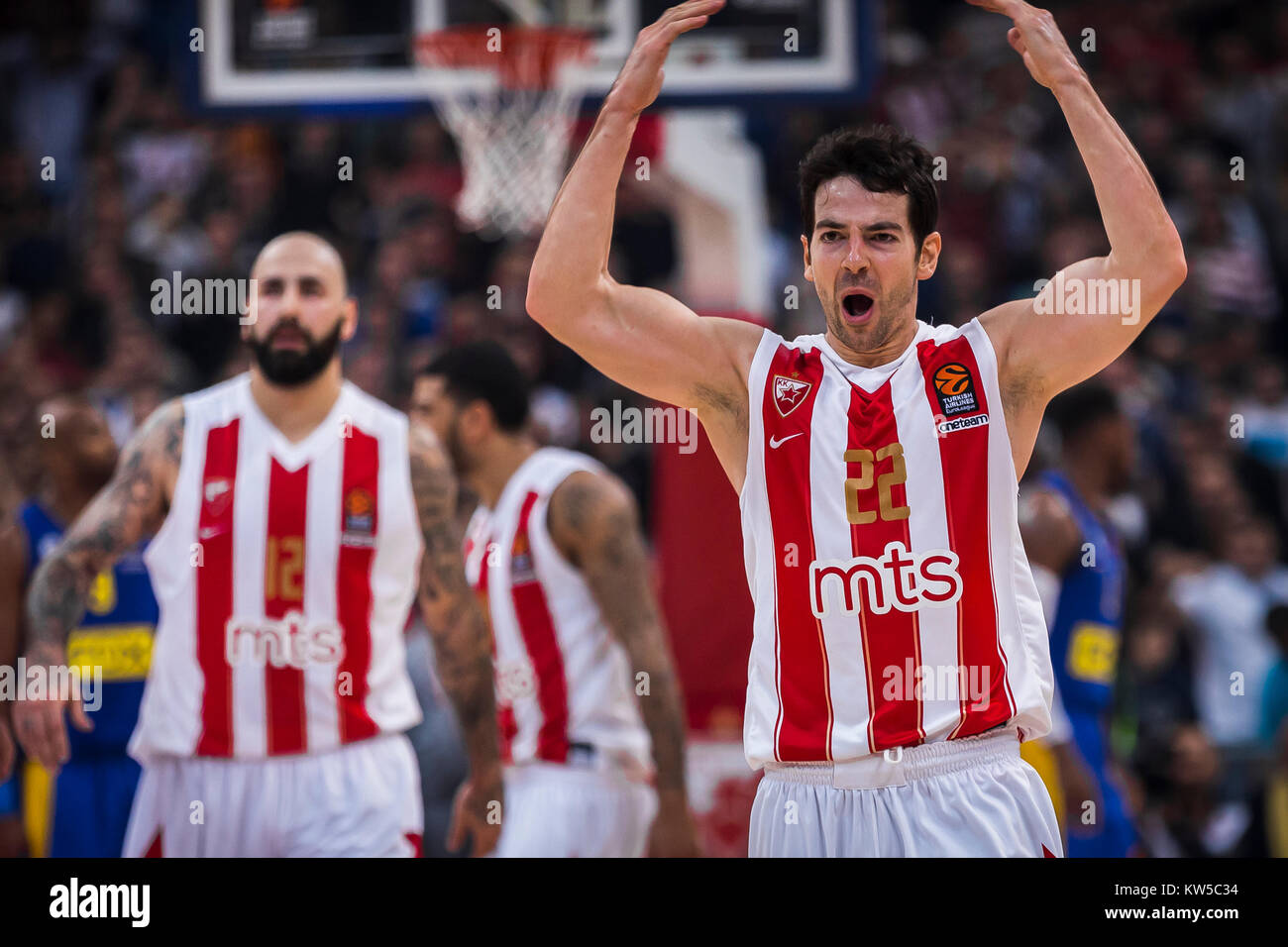 Guard Taylor Rochestie of Crvena Zvezda mts Belgrade reacts during the  match Stock Photo - Alamy