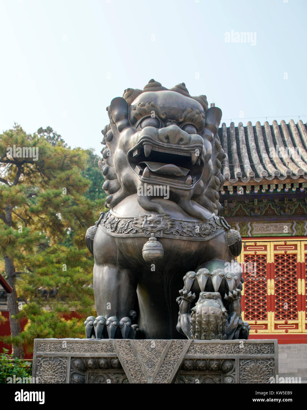 Statue of a Bronze Lion at Summer Palace, Beijing, China Stock Photo