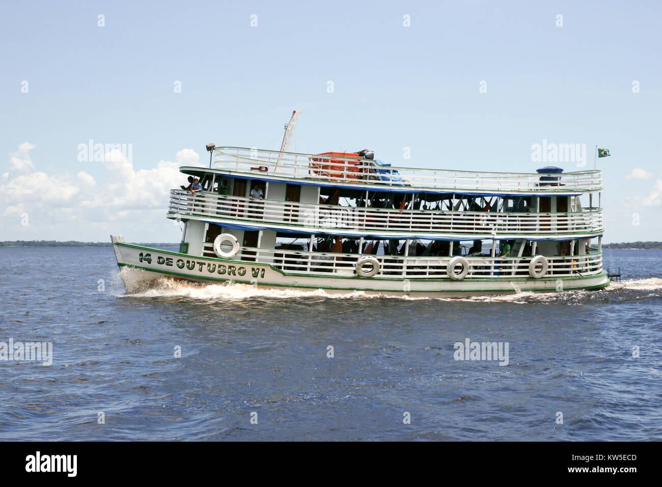 One of the  riverboats on the Amazon used mostly for local transportation. Near Manaus, Brazil. South America Stock Photo