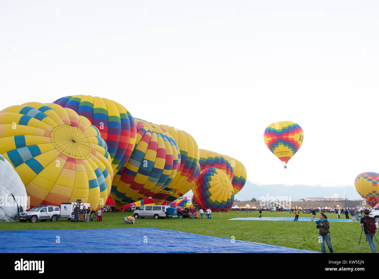 Colorful Hot Air Balloons Taking of at Festival Stock Photo - Alamy