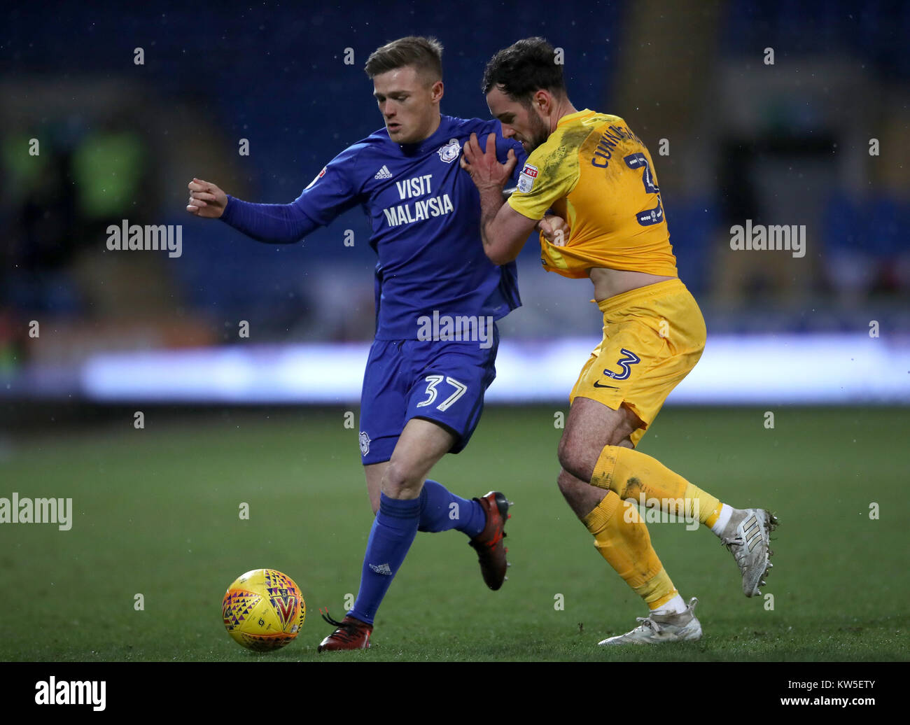 Cardiff City's Rhys Healey (left) and Preston North End's Greg ...