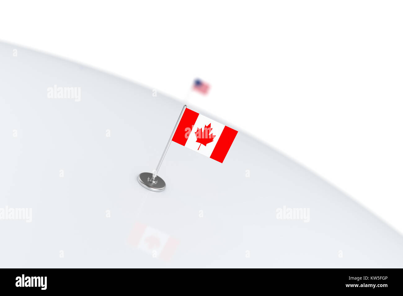 Canada flag. Country flag with chrome flagpole on the world map with