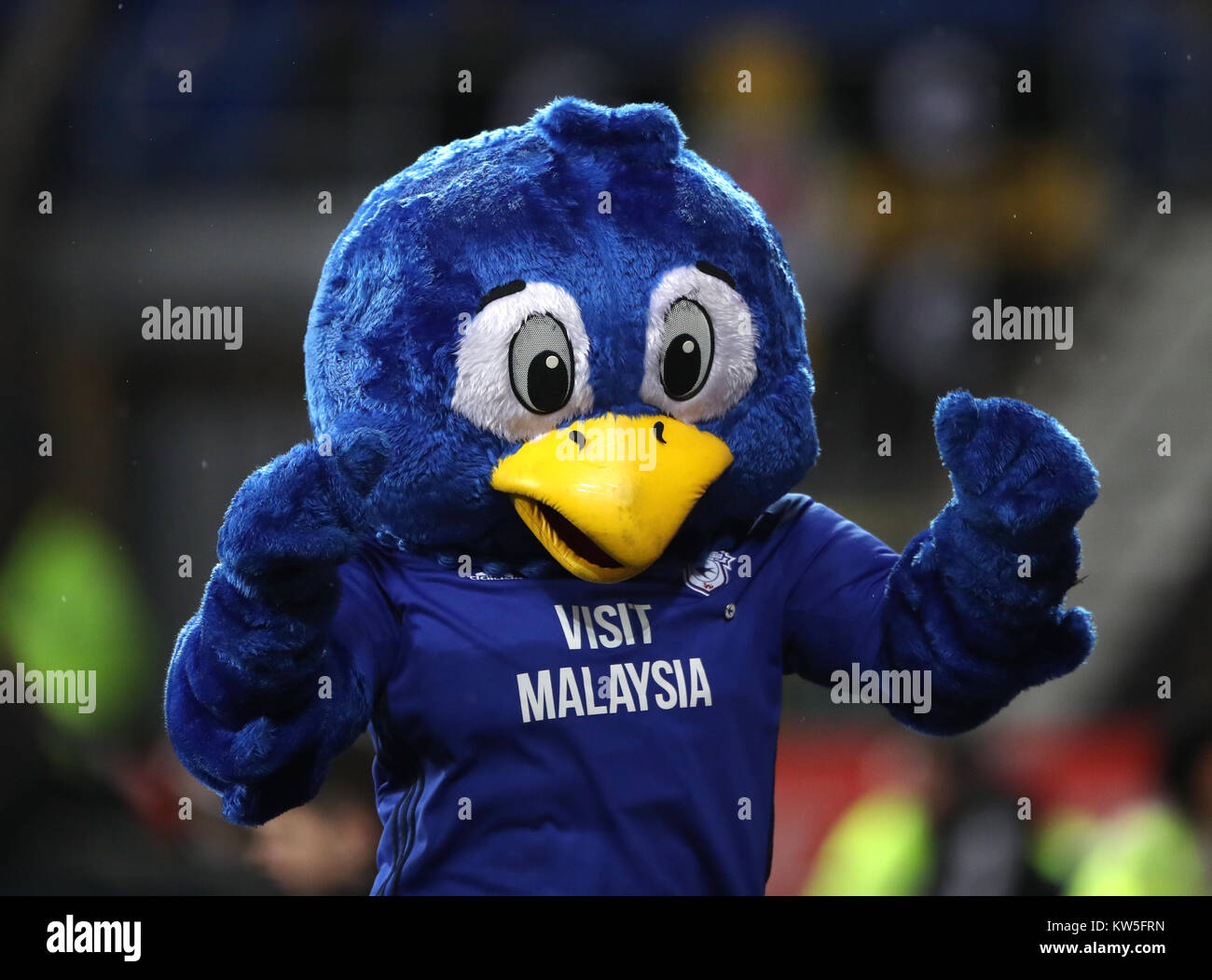 Cardiff City mascot Bartley Blue during the Sky Bet Championship match at The Den, London. PRESS ASSOCIATION Photo. Picture date: Friday December 29, 2017. See PA story SOCCER Cardiff. Photo credit should read: Nick Potts/PA Wire. RESTRICTIONS: No use with unauthorised audio, video, data, fixture lists, club/league logos or 'live' services. Online in-match use limited to 75 images, no video emulation. No use in betting, games or single club/league/player publications. Stock Photo