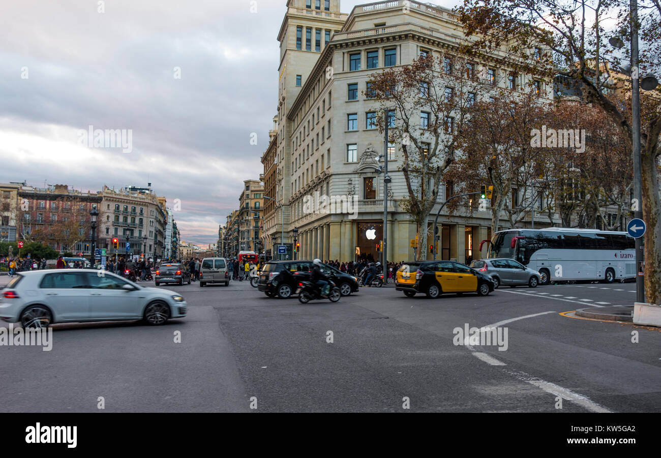 Barcelona, Spain, December 2017. Apple store located in Plaza Catalunya or Catalonia square. This is considered the city centre of Barcelona. Stock Photo
