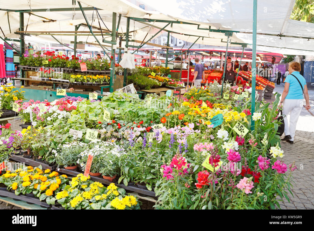 Flowers and vegetables for sale on stockholm, Sweden Stock