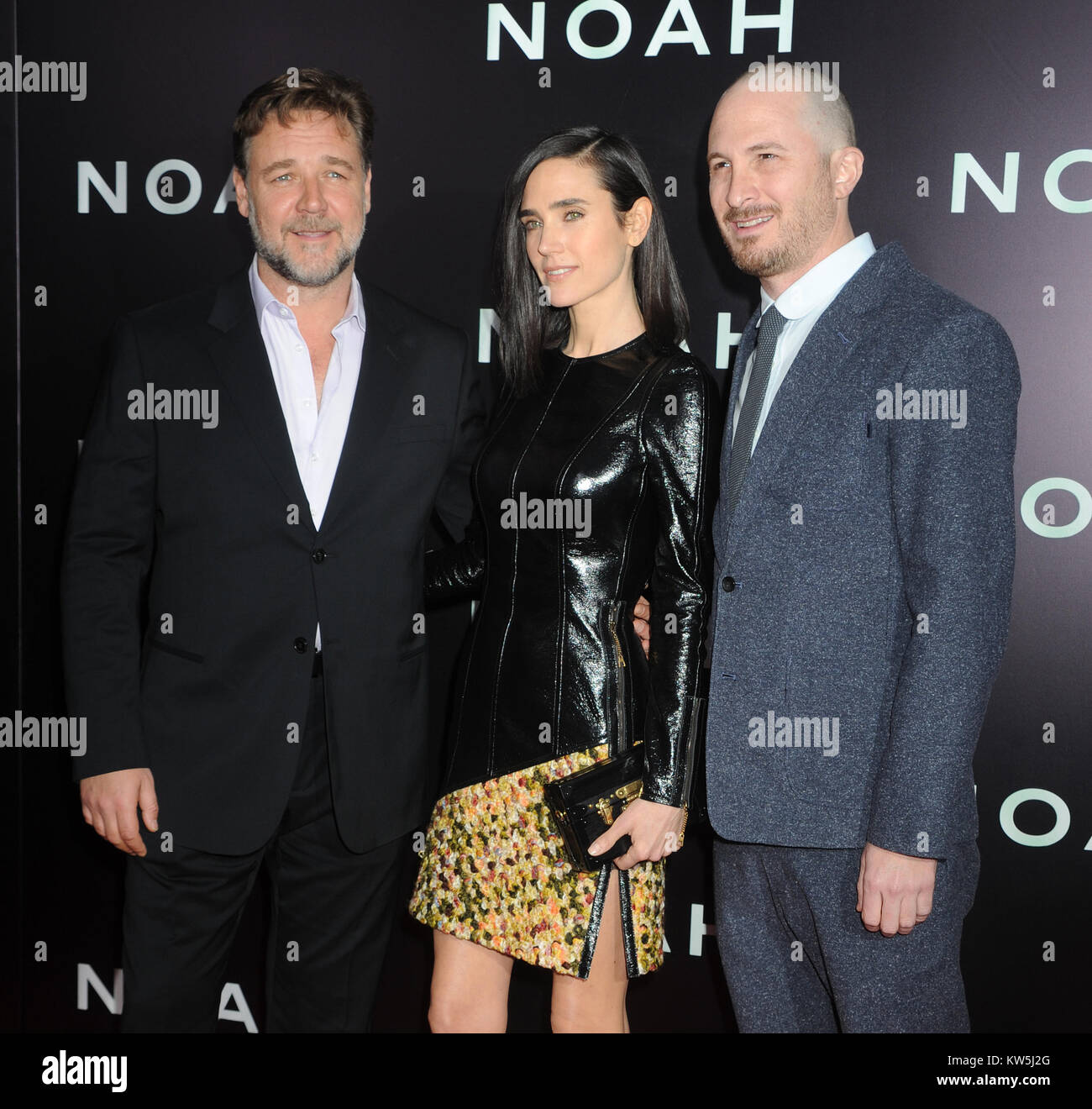 NEW YORK, NY - MARCH 26:  Russell Crowe Jennifer Connelly Darren Aronofsky attends the New York Premiere of 'Noah' at Clearview Ziegfeld Theatre on March 26, 2014 in New York City  People:  Russell Crowe Jennifer Connelly Darren Aronofsky Stock Photo
