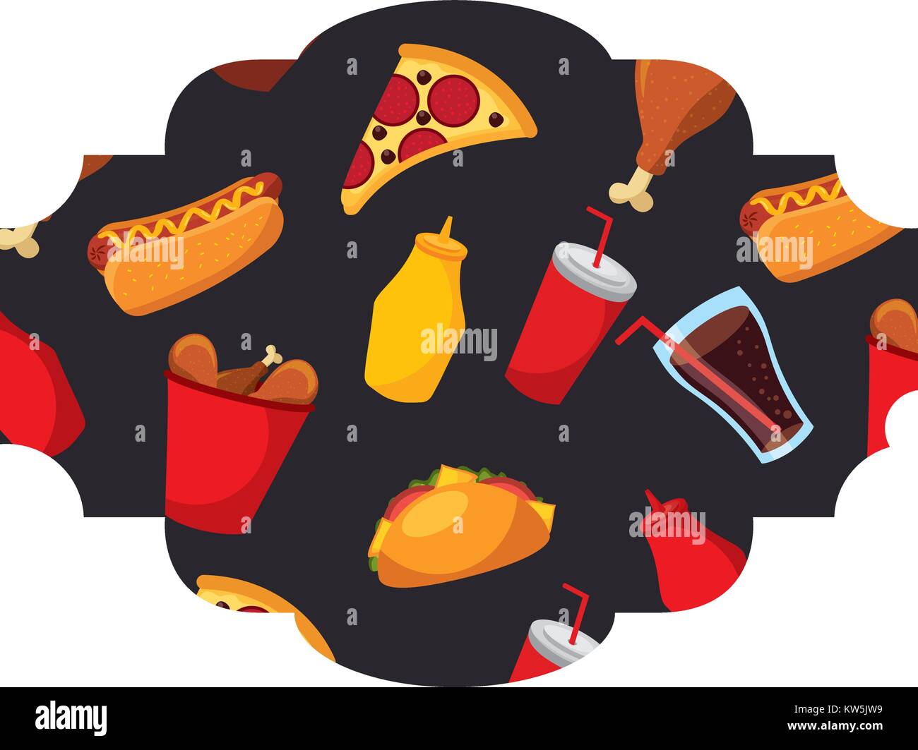frame with fast food pattern background vector illustration design ...