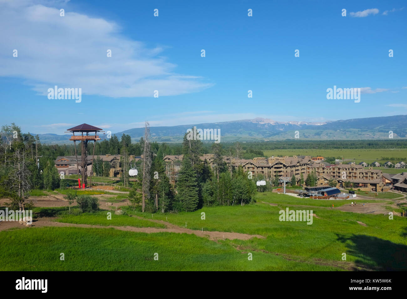 JACKSON HOLE, WYOMING JUNE 27, 2017 Teton Village seen from the Bridger Gondola. The Gondola