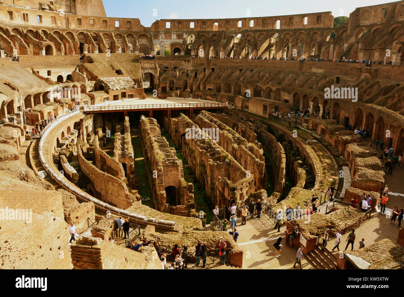 The interior of one of the wonders of the world the Roman Colosseum in Rome Italy. Stock Photo