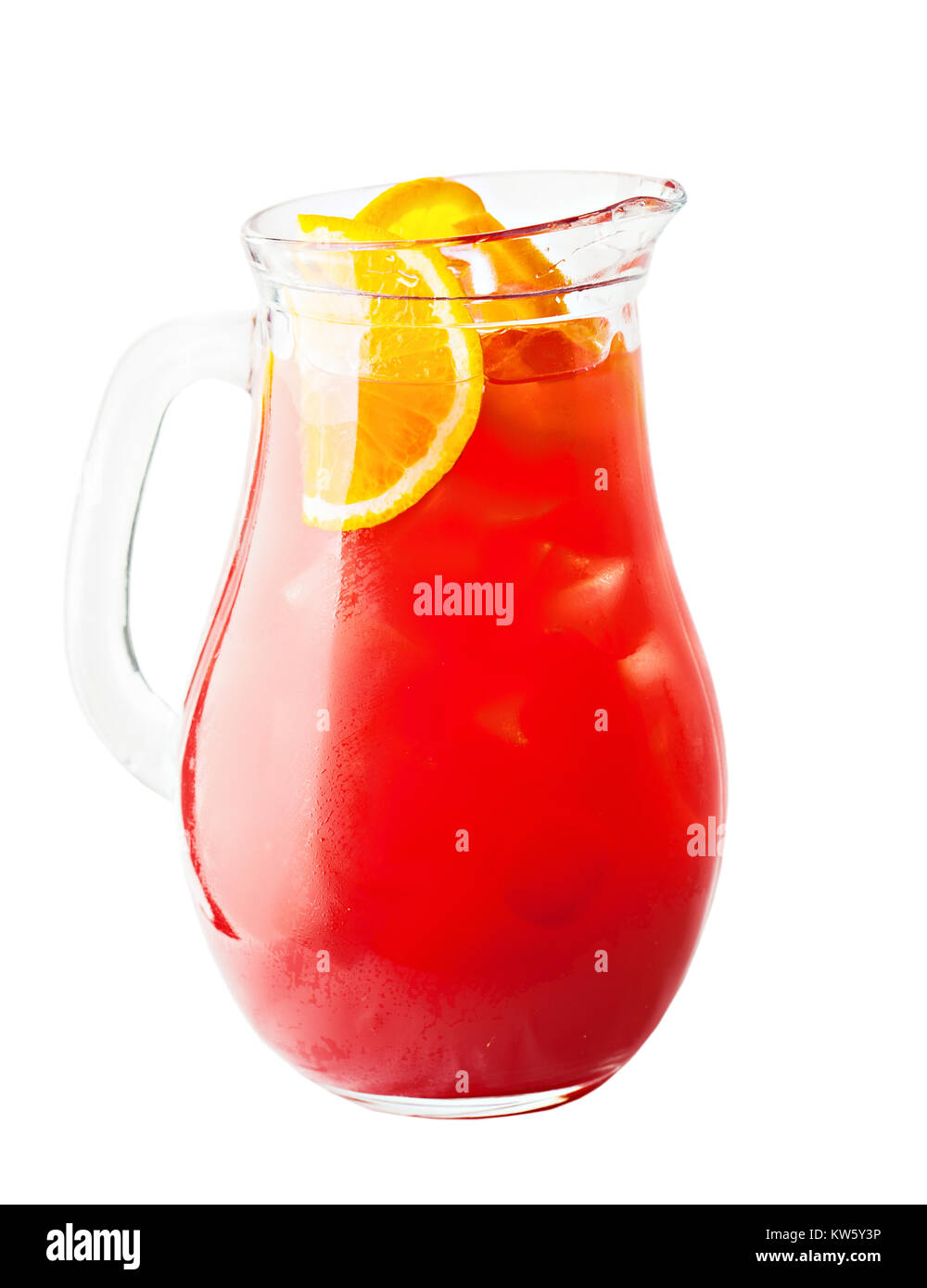 Lemonade Pitcher. Strawberry Lemonade Drink with Ice and Orange Stock