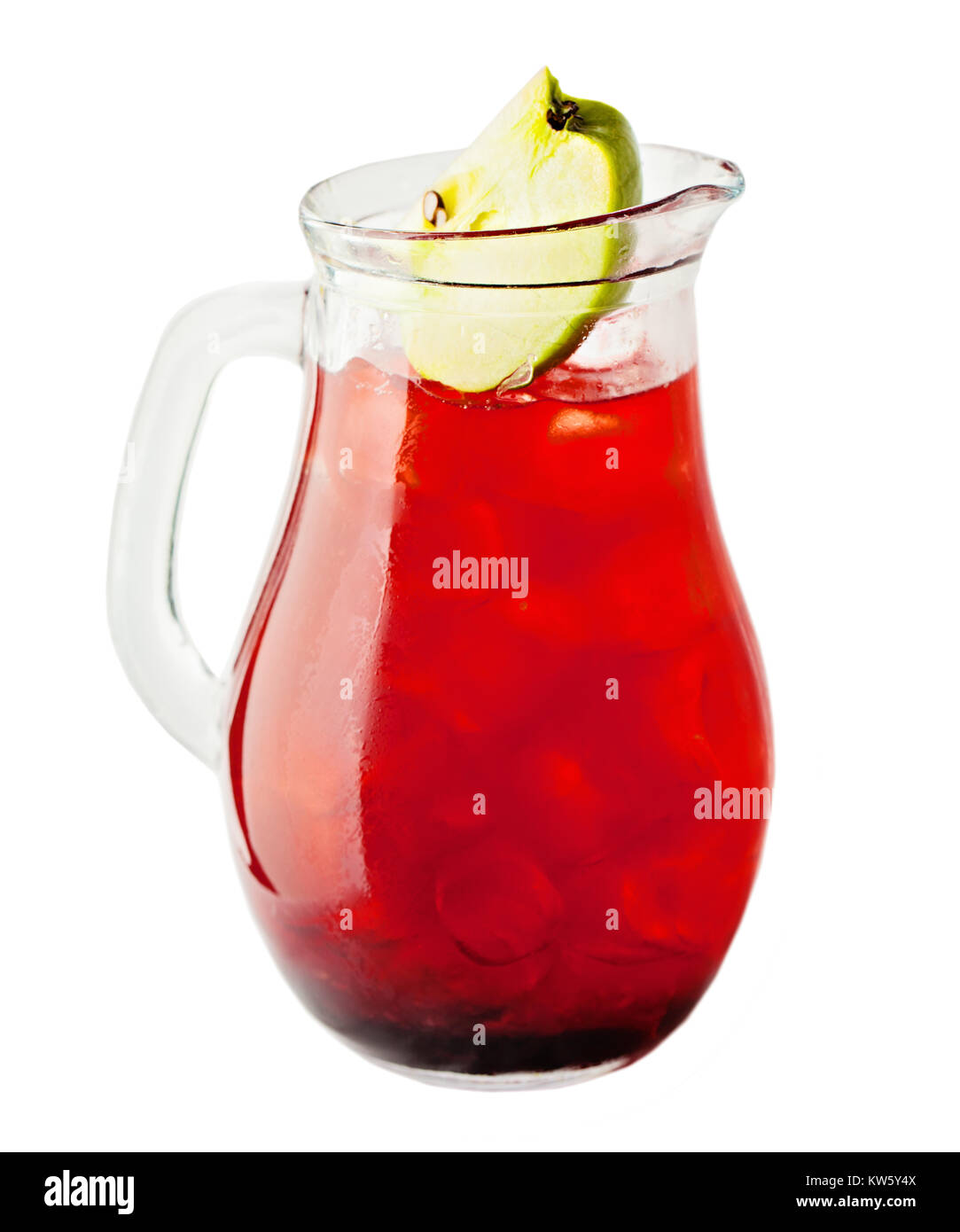 Lemonade Pitcher. Cherry Lemonade Drink with Ice and Apple Stock Photo