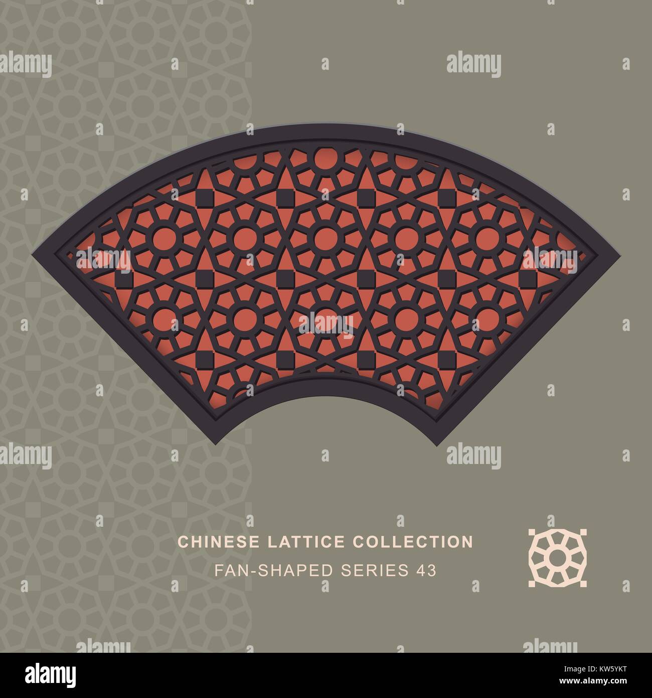 Chinese window tracery fan shaped frame of polygon round Stock Vector