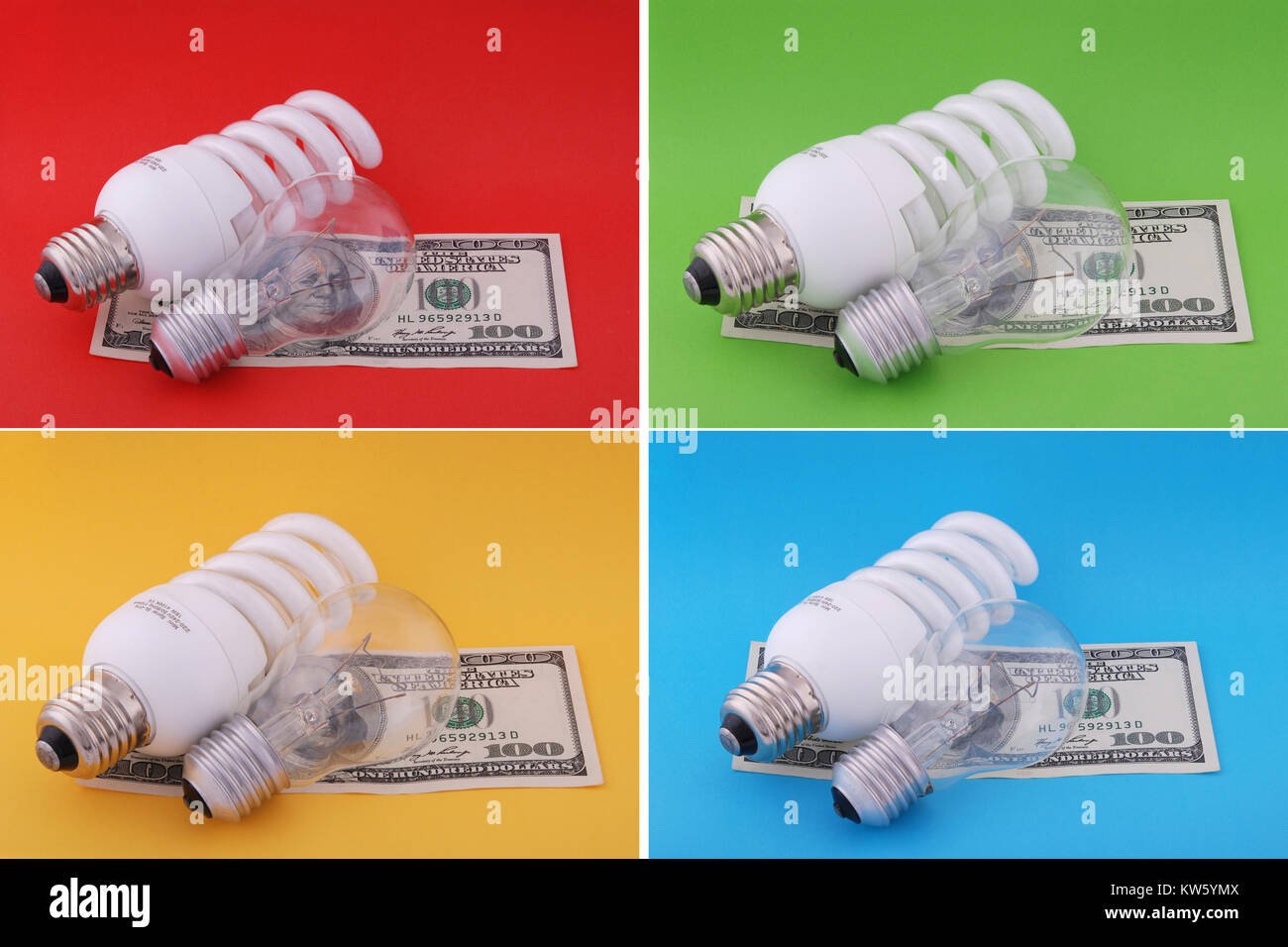 Compact fluorescent lightbulb yellow background hi res stock