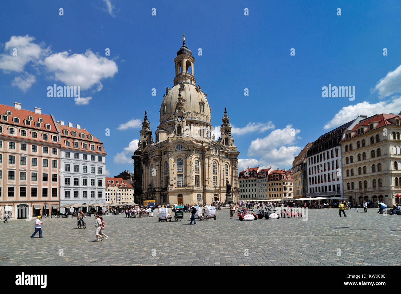 New market with Church of Our Lady, Dresden, Neumarkt mit Frauenkirche Stock Photo